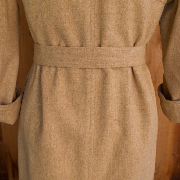 Vintage Handmade 100% Wool Button Down Oatmeal Belted Midi Shirt Dress Size S - Picture 13 of 16